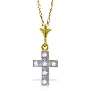 Minimalist bar necklace-0.03 Carat 14K Solid Yellow Gold Cross Necklace Natural Diamond