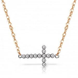 Sterling silver pendant necklace-0.18 Carat 14K Solid Rose Gold Cross Necklace Natural Diamond