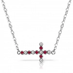 Floral cluster necklace-0.24 Carat 14K Solid White Gold Cross Necklace Diamond Ruby