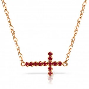 Handmade clay necklace-0.3 Carat 14K Solid Rose Gold Ruby Horizontal Cross Necklace