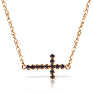 Sapphire teardrop necklace-0.3 Carat 14K Solid Rose Gold Sapphire Horizontal Cross Necklace