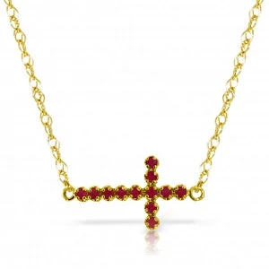 Oval garnet necklace-0.3 Carat 14K Solid Yellow Gold Horizontal Cross Ruby Necklace