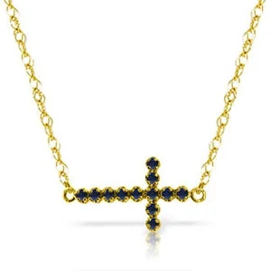 Floral engraved necklace-0.3 Carat 14K Solid Yellow Gold Horizontal Cross Sapphire Necklace