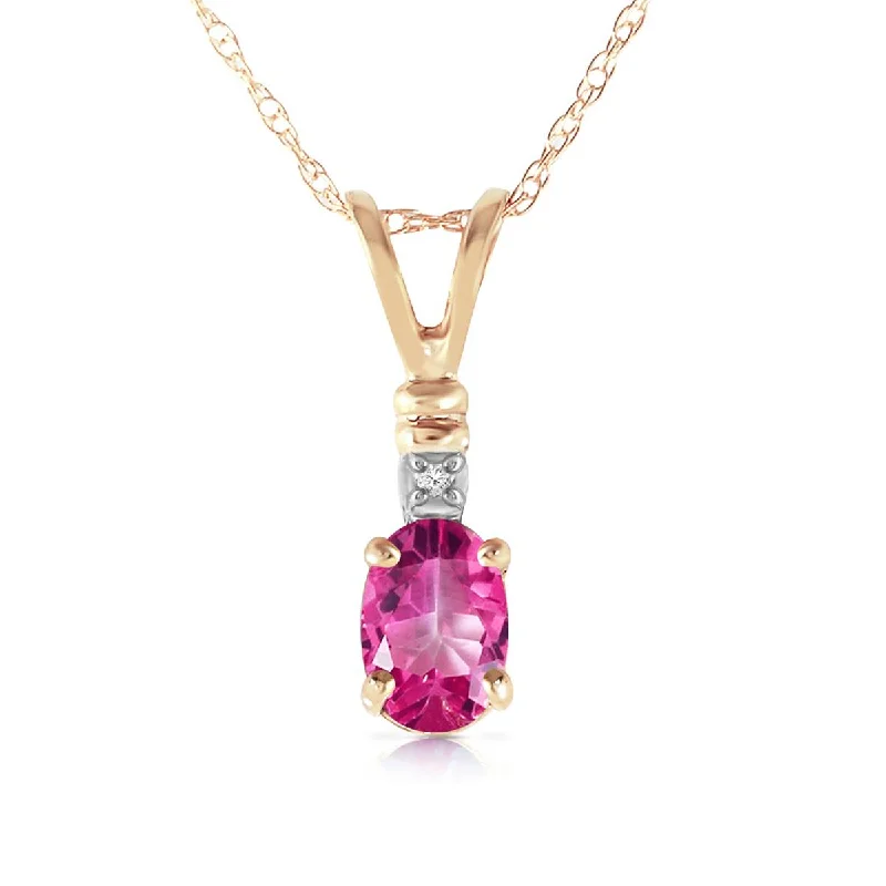 Side stone necklace-0.46 Carat 14K Solid Yellow Gold Pop Of Color Pink Topaz Diamond Necklace