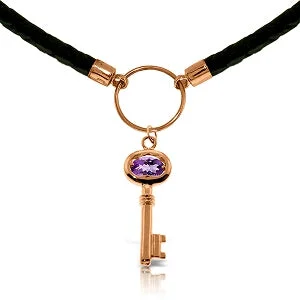 Infinity symbol necklace-0.5 Carat 14K Solid Rose Gold Leather Key Necklace Amethyst