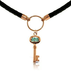 Rough stone necklace-0.5 Carat 14K Solid Rose Gold Leather Key Necklace Blue Topaz