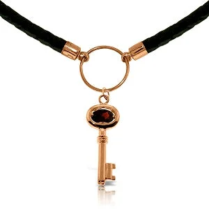 Rustic wooden necklace-0.5 Carat 14K Solid Rose Gold Leather Key Necklace Garnet