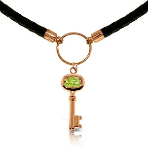 Spiral design necklace-0.5 Carat 14K Solid Rose Gold Leather Key Necklace Peridot