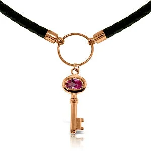 Serpent design necklace-0.5 Carat 14K Solid Rose Gold Leather Key Necklace Pink Topaz