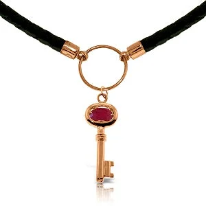 Black diamond necklace-0.5 Carat 14K Solid Rose Gold Leather Key Necklace Ruby