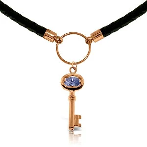 Triple layer necklace-0.5 Carat 14K Solid Rose Gold Leather Key Necklace Tanzanite