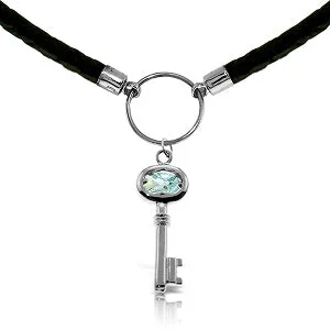 Bamboo style necklace-0.5 Carat 14K Solid White Gold Leather Key Necklace Aquamarine