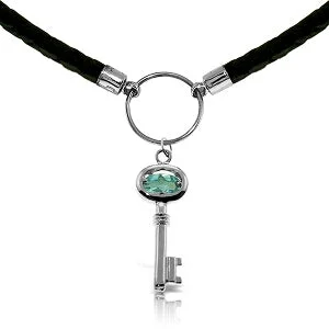 Knotted love necklace-0.5 Carat 14K Solid White Gold Leather Key Necklace Blue Topaz