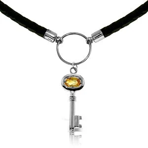 Personalized name necklace-0.5 Carat 14K Solid White Gold Leather Key Necklace Citrine