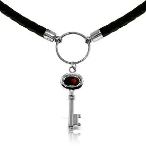 Oval garnet necklace-0.5 Carat 14K Solid White Gold Leather Key Necklace Garnet