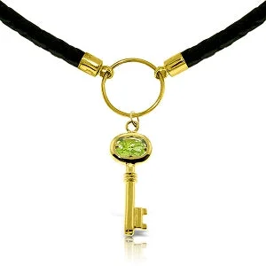 Bold zircon necklace-0.5 Carat 14K Solid Yellow Gold Leather Key Necklace Peridot