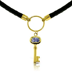 Vintage pearl necklace-0.5 Carat 14K Solid Yellow Gold Leather Key Necklace Tanzanite