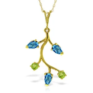 Minimalist bar necklace-0.95 Carat 14K Solid Yellow Gold Sweet Daiquiri Blue Topaz Peridot Necklace