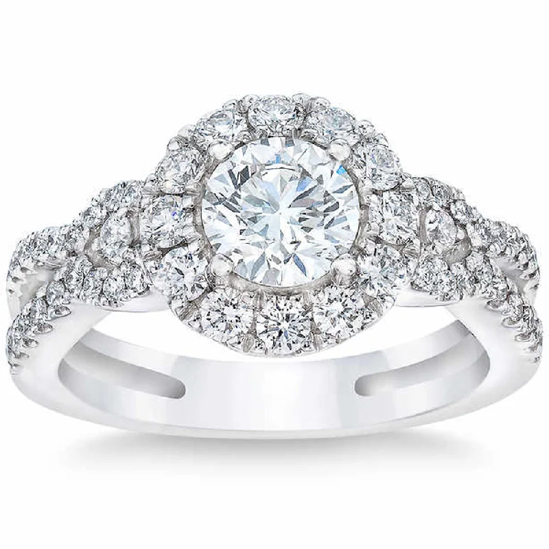 Textured band ring-1 1/2 Ct Diamond Halo Intinity Cirss Cross Engagement Ring 10k White Gold