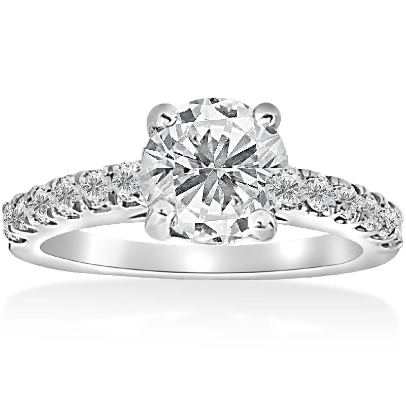 Dotted pattern ring-1 1/2 ct Diamond Solitaire With Accents Round Engagement Ring 14k White Gold