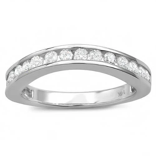 Rough stone ring-1 1/20ct Curved Diamond Wedding Ring Enhancer 14K White Gold