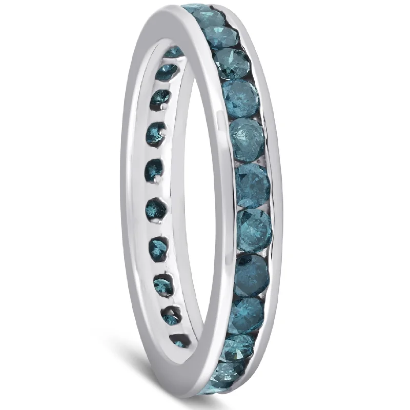 Elegant halo ring-1 1/2ct Blue Diamond Channel Set Eternity Ring White Gold