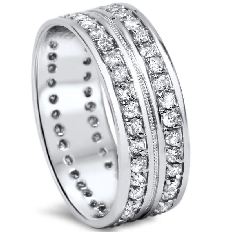 Floral cluster ring-1 1/2ct Mens Diamond Eternity Ring Milgrain Accent White Gold