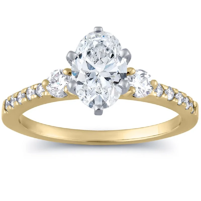 Heart-shaped couple ring-1 1/2Ct Oval Diamond Engagement Ring 14k Yellow Gold Clarity Enhanced - White