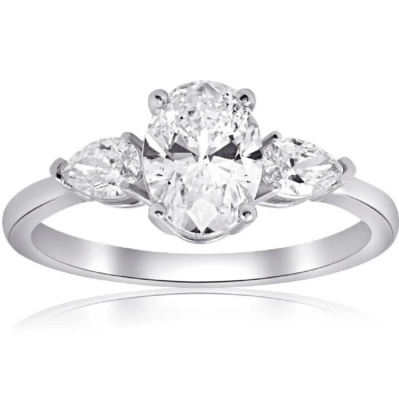 Star-shaped ring-1 1/2CT Oval & Pear Shape Diamond Engagement Ring 14k White Gold