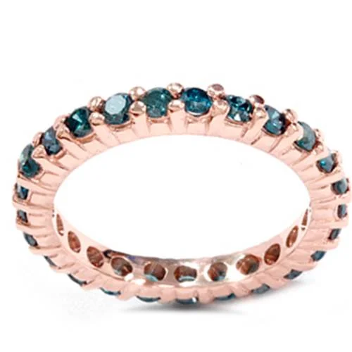 Geometric statement ring-1 1/2ct Prong Blue Diamond Eternity Ring 14K Rose Gold