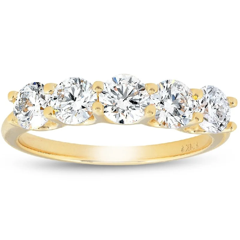 Custom engraved wedding ring-1 1/4 Ct Diamond Five Stone Wedding Ring 10k Yellow Gold U Prong