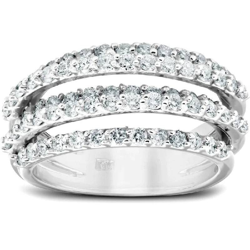 Gold plated stack ring-1 1/4 Ct Diamond Ring Womens Fashion Cocktail Multi Row Wide Band 14k White Gold