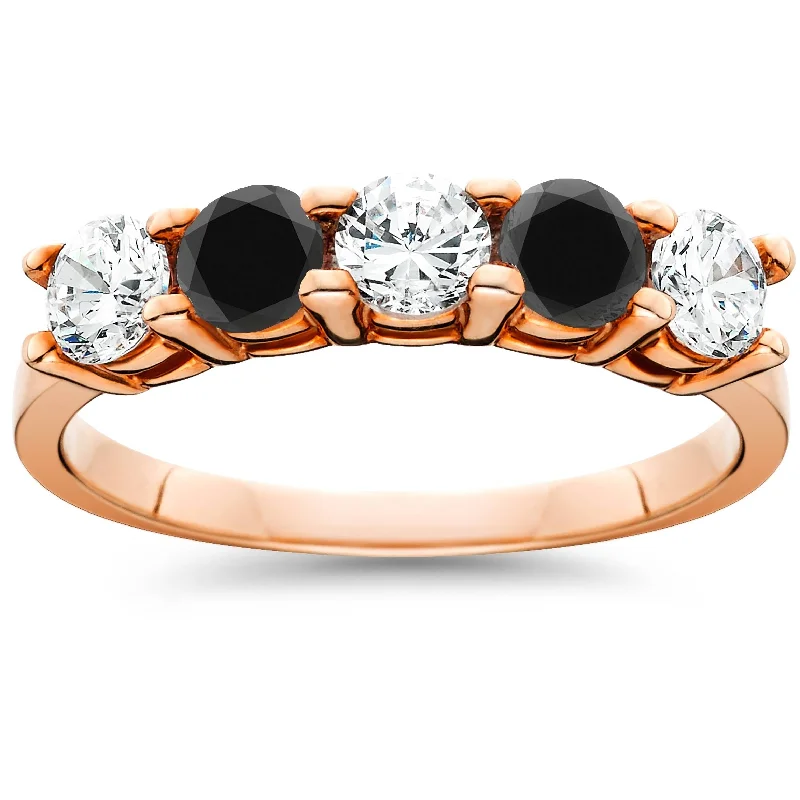 Blue topaz ring-1 1/4 cttw Black & White Diamond Wedding Anniversary 5-Stone Ring Rose Gold