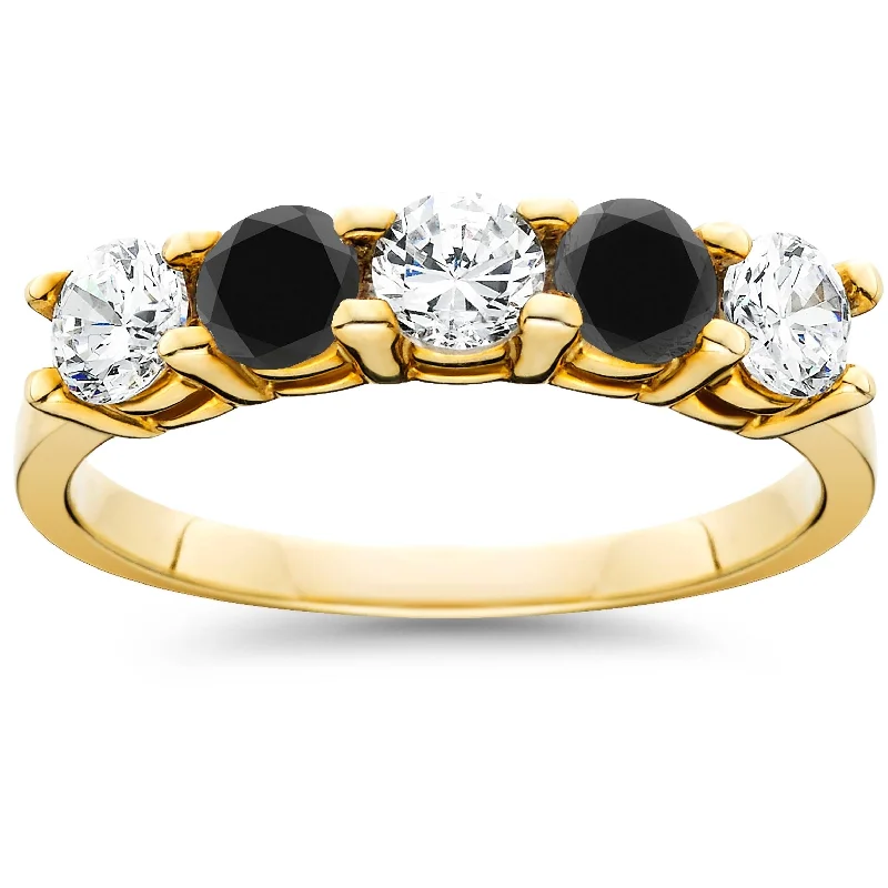 Victorian style ring-1 1/4CT Black & White Diamond 5 Stone Wedding Ring Yellow Gold