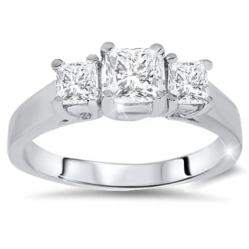 Engraved monogram ring-1 1/4ct Three Stone Diamond Ring 14K White Gold