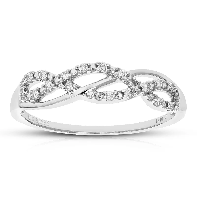 Leaf motif ring-1/10 cttw Round Cut Lab Grown Diamond Wedding Band 16 Stones .925 Sterling Silver Prong Set