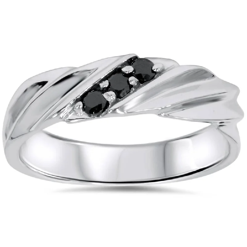 Matte finish ring-1/10ct Black Diamond Mens Ring White Gold