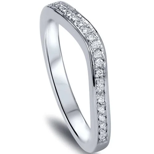 Diamond eternity ring-1/10ct Curved Diamond Wedding Band 14K White Gold