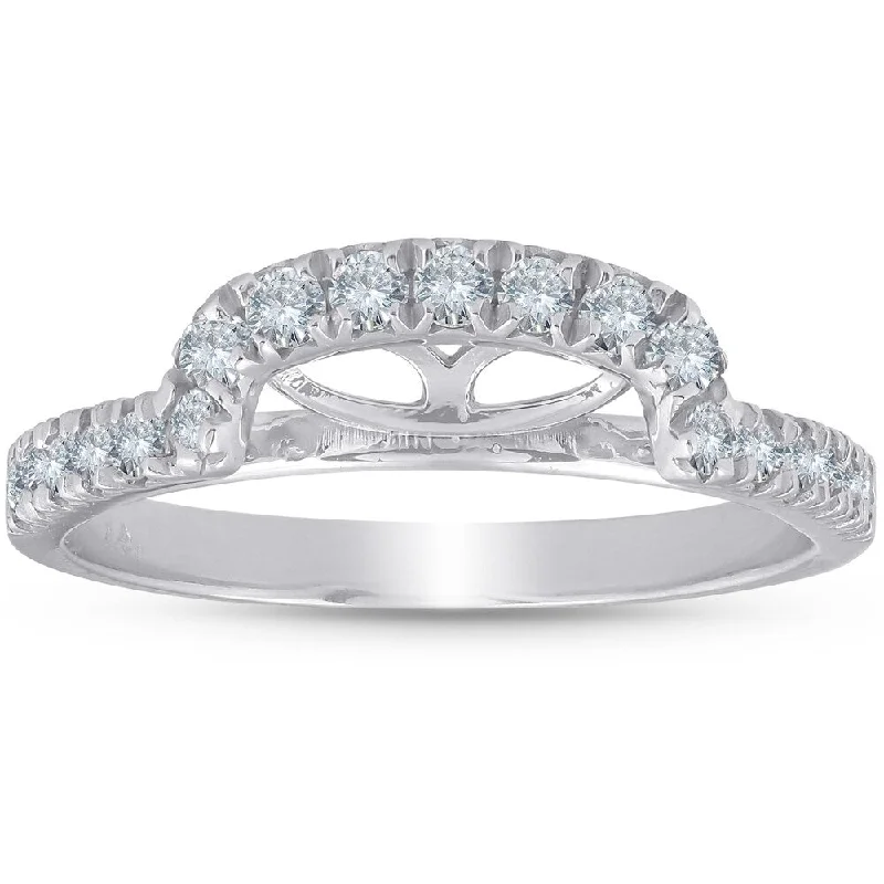 Double heart ring-1/2 Ct Diamond Curved Notch Wedding Ring Matching Engagement Band 14k White Gold