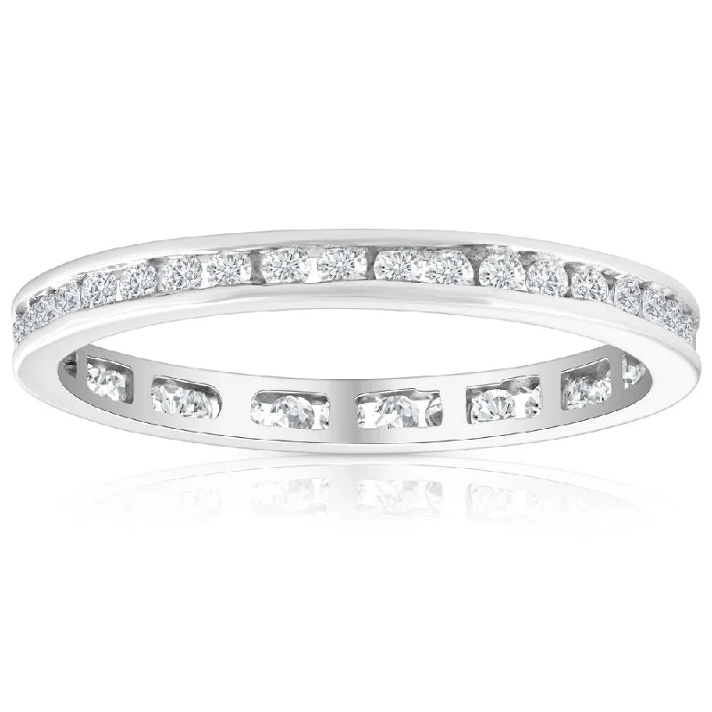 Moonstone promise ring-1/2 Ct Round Diamond Ladies Eternity Wedding Ring 10k White Gold