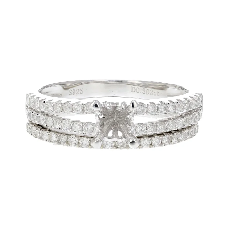 Braided gold ring-1/2 cttw Semi Mount Diamond Bridal Set with Band In .925 Sterling Silver Size 7