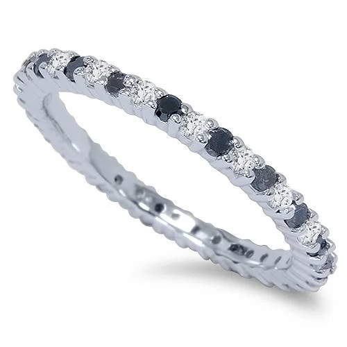 Gothic skull ring-1/2ct Black & White Diamond Eternity Ring 14K White Gold