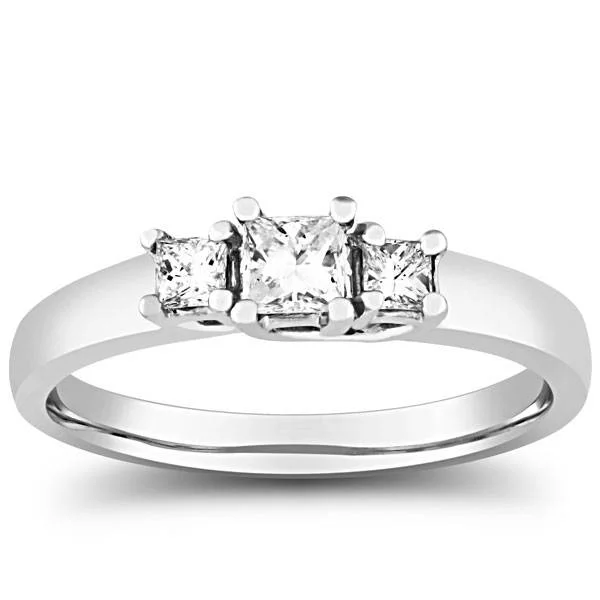 Dainty initial ring-1/2ct Three Stone Princess Cut Diamond Ring 14K White Gold