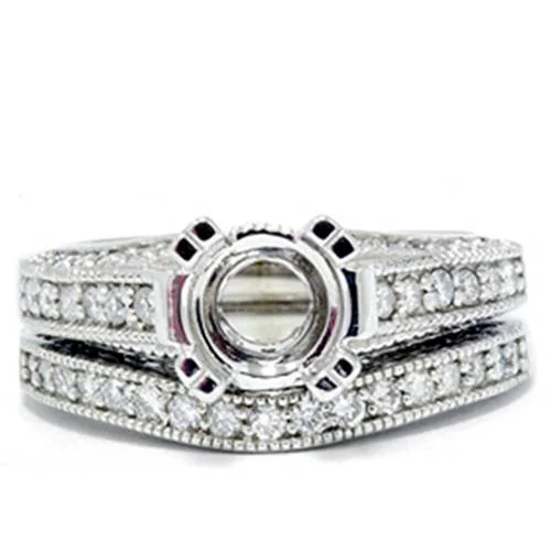 Black diamond ring-1/2ct Vintage Heirloom Diamond Ring Set 14K White Gold