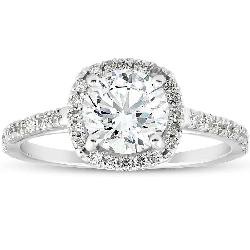 Filigree detail ring-1 3/4 Ct Moissanite & Lab Grown Diamond Cushion Halo Engagement Ring 14k White Gold (G/H-VS)