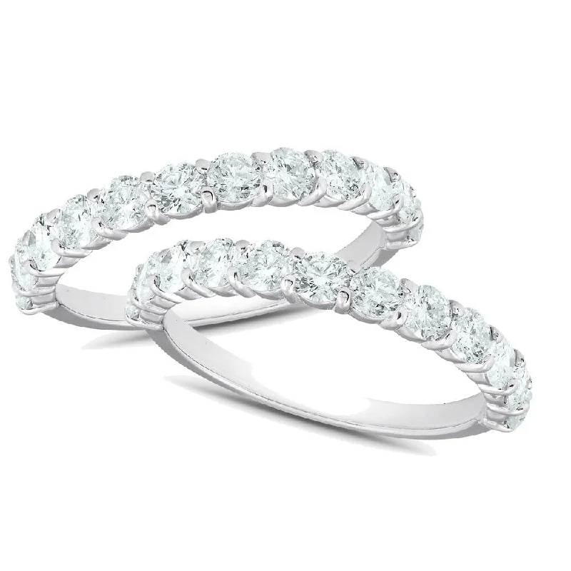 Triple stone ring-1 3/4Ct Diamond Weedding Ring Set 14k White Gold Stackable Engagement Bands