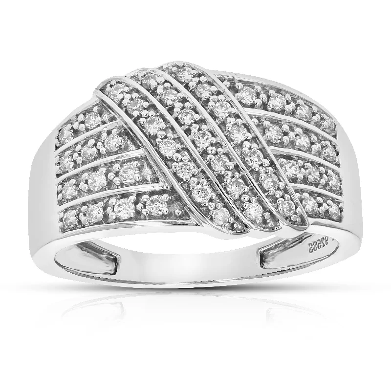 Floral engraved ring-1/3 cttw Round Cut Lab Grown Diamond Wedding Band 45 Stones .925 Sterling Silver Prong Set