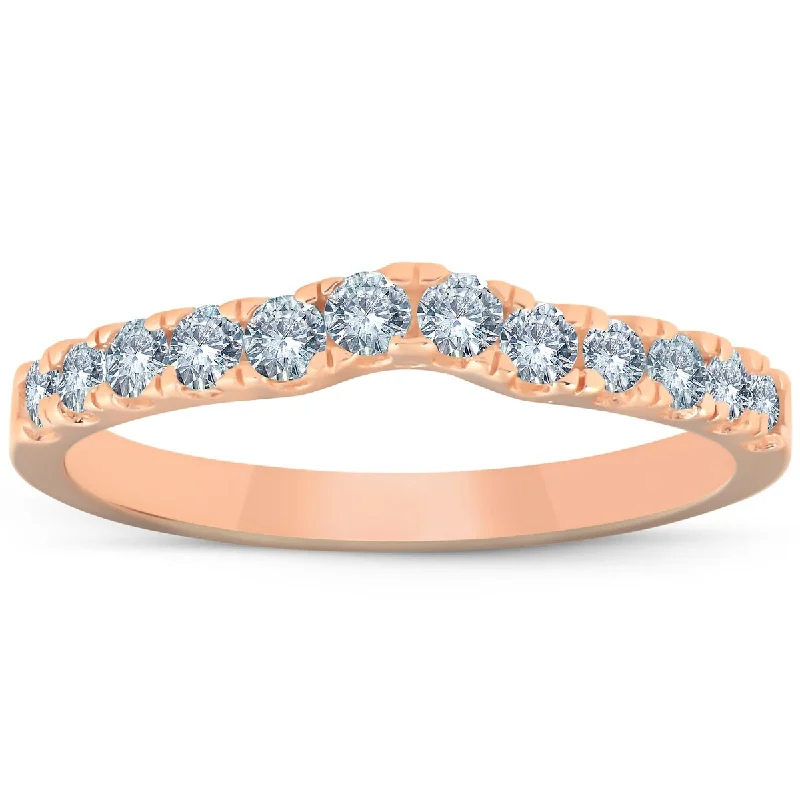 Ocean wave ring-1/3Ct Diamond Curved Notched Guard Wedding Engagement Enhancer Ring 14k Rose Gold