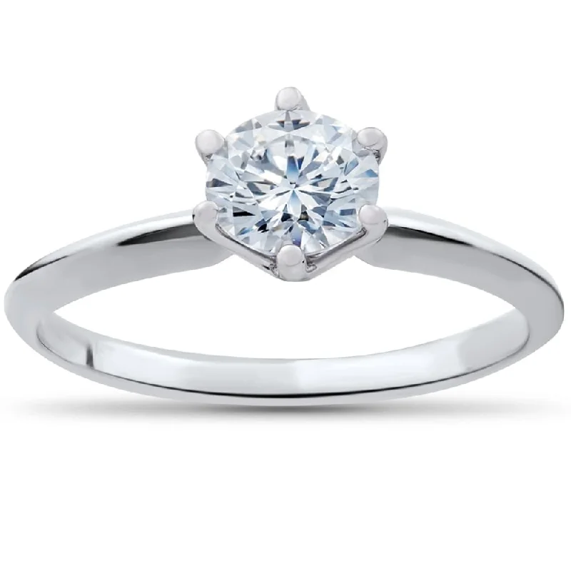 Hexagonal gem ring-1/3ct Solitaire Diamond Engagement Ring 14k White Gold