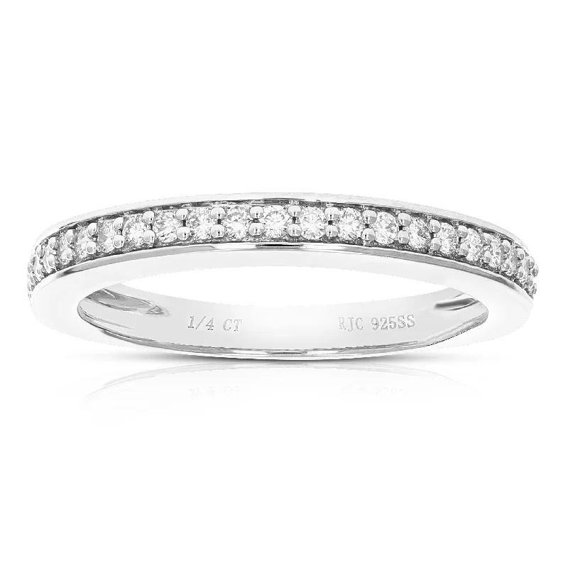 Oxidized silver ring-1/4 cttw 22 Stones Round Cut Lab Grown Diamond Wedding Band .925 Sterling Silver Prong Set